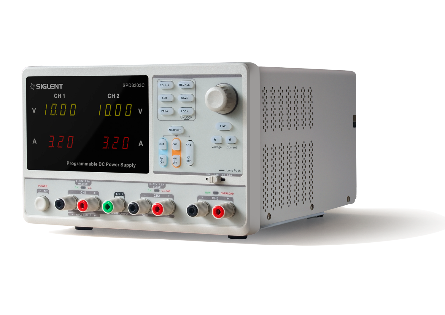 SIGLENT SPD3303C triple-output programmable DC power supply front view